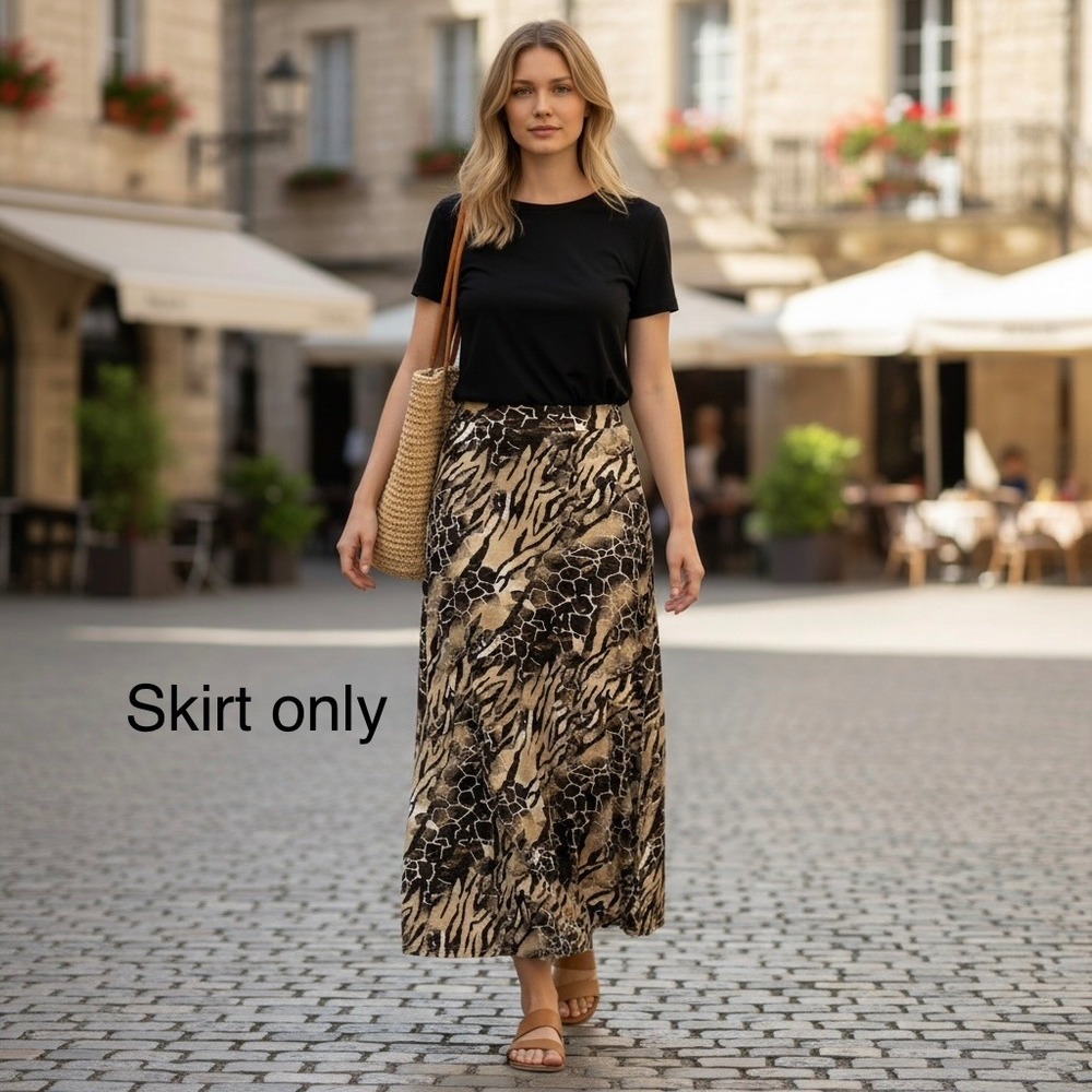 Jessica London Maxi Skirt Womens 22/24 Brown Animal Print Excellent A-Line Knit